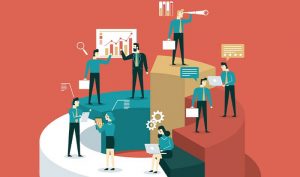 Ilustração de funcionários realizando tarefas