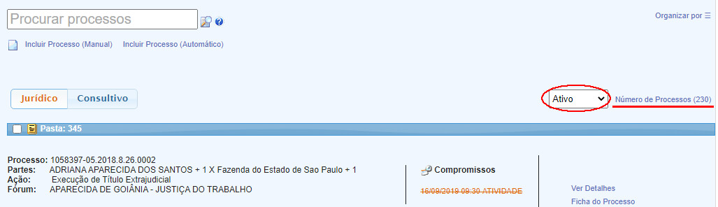postA , Novidade no Software Jurídico GOJUR – Filtro de processos ativos e arquivados