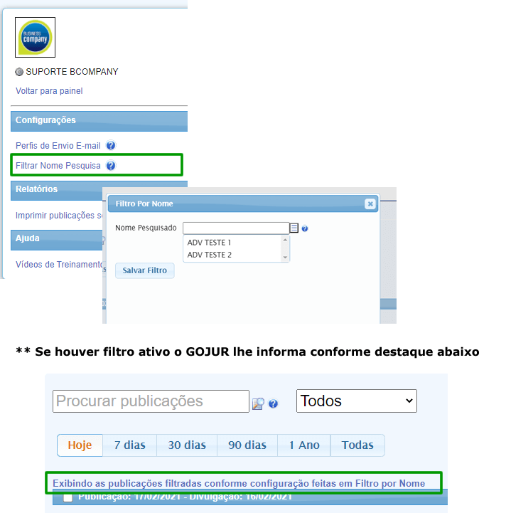 gojur filtro publicacoes , Integração com WhatsAPP e Filtro de Publicações no GOJUR